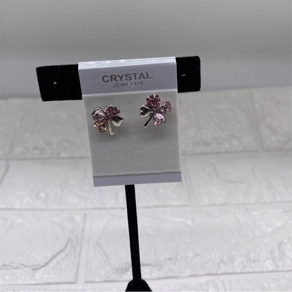 Crystal Jewelry Four Leaf Clover Earrings Pink & Silver Tone Swarovski Crystals - Picture 7 of 8